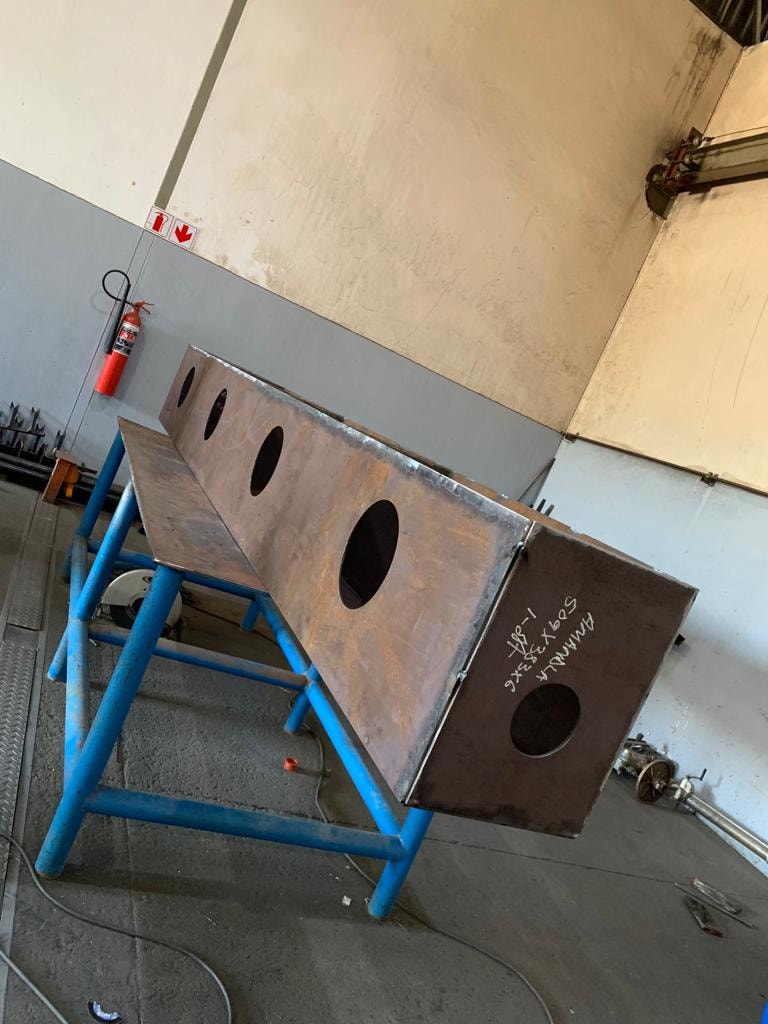 Angled view — custom mine workshop steel fabrication