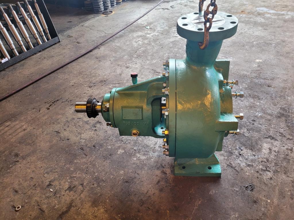 Mine dewatering pump — side view, ready for installation