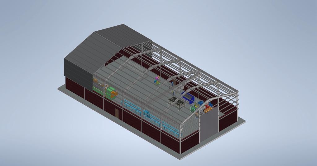 Side isometric — hydraulic workshop interior layout